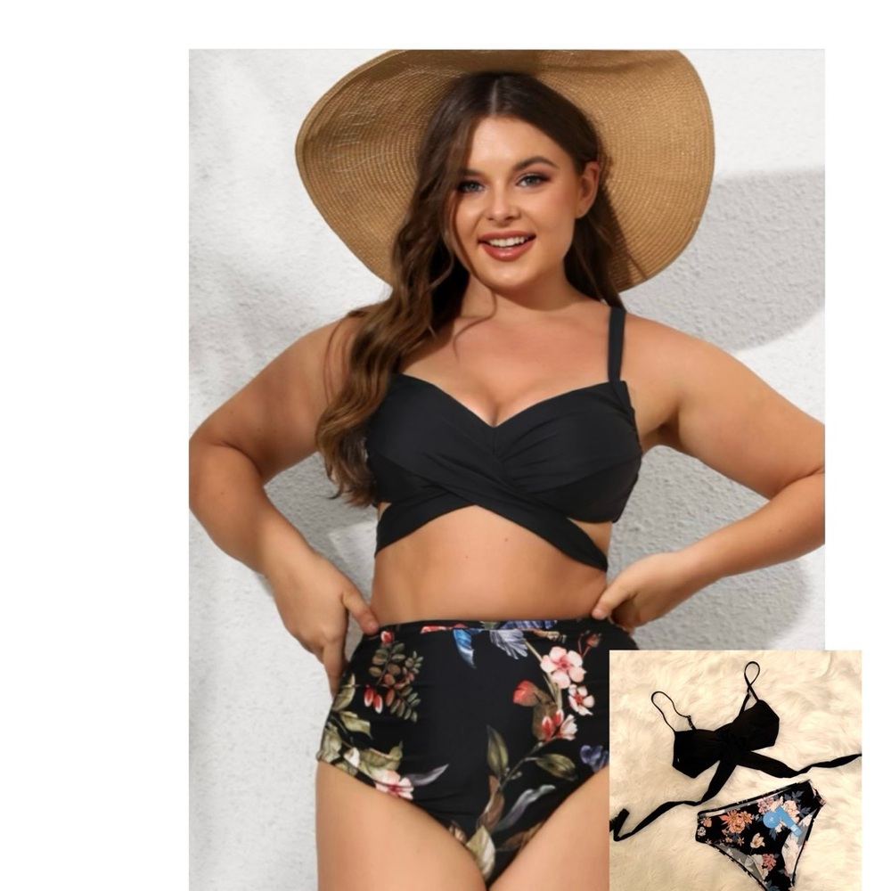 Cupshe 2 Piece Black/Black Print Bathing Suit 🆕